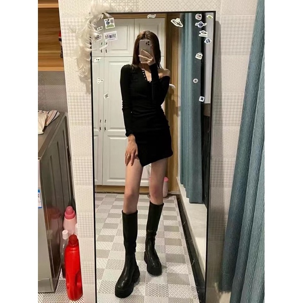 Boots da mềm cao cổ che bắp đế 6cm