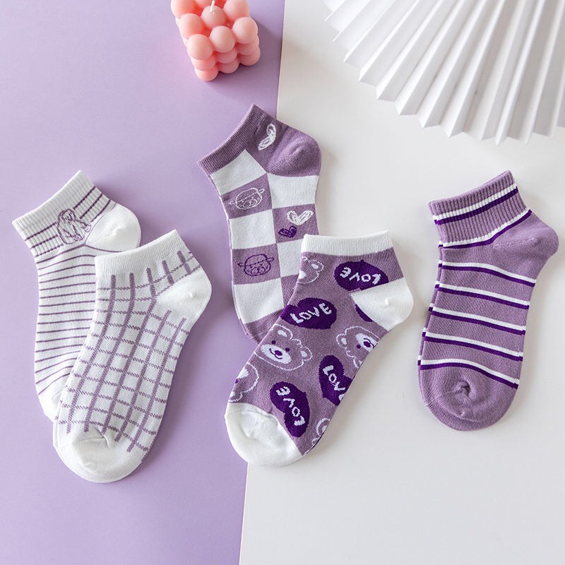 Tất nữ cổ ngắn màu tím xinh xắn dễ thương co dãn thấm hút mồ hôi