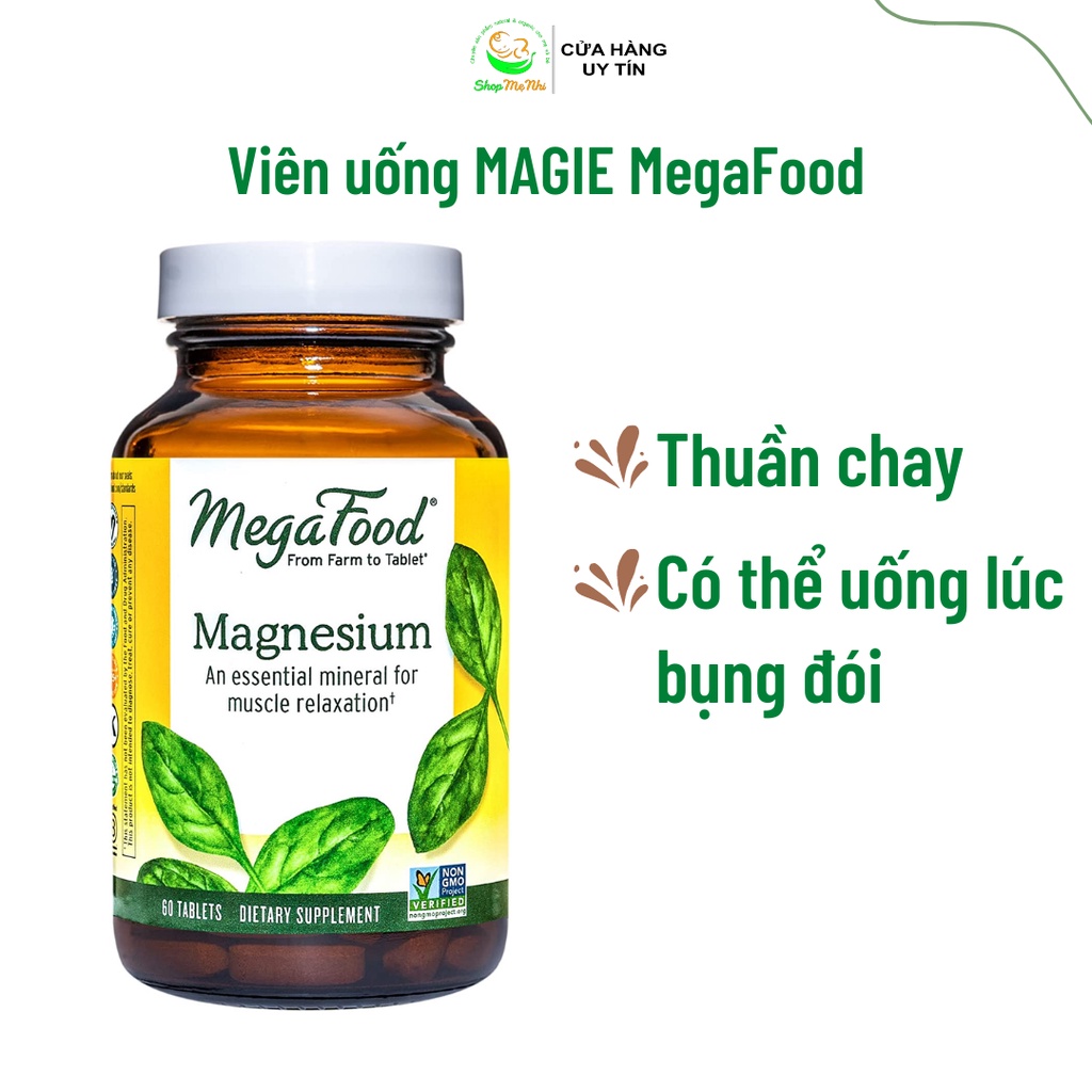 Viên uống magie thuần chay 50mg Megafood Magnesium tăng cường sức khỏe hệ tim mạch, thần kinh và cơ bắp 60 viên.