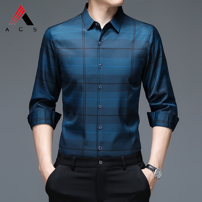 Áo sơ mi tay dài sọc ca rô thời trang công sở cho nam với 5 màu lựa chọn