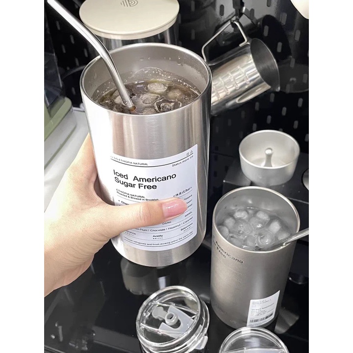 Cốc giữ nhiệt INOX, bình giữ nhiệt bằng thép không gỉ có ống hút uống coffee hiệu suất 6-8 tiếng