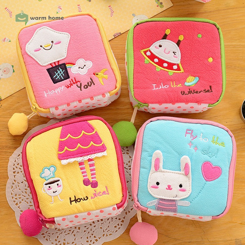 【YKN】Sanitary Napkin Storage Bag Multifunctional Large-capacity Cartoon Cotton Cloth Napkin Bag