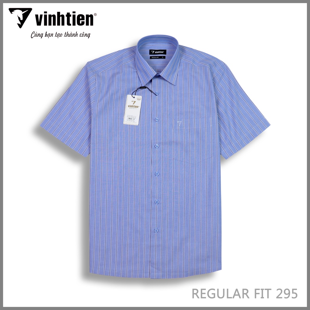 Áo Sơ Mi Nam Tay Ngắn Kẻ Sọc Vĩnh Tiến Form Regular Vạt Ngang 295 - G065