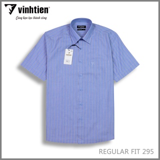 Áo Sơ Mi Nam Tay Ngắn Kẻ Sọc Vĩnh Tiến Form Regular Vạt Ngang 295 - G065