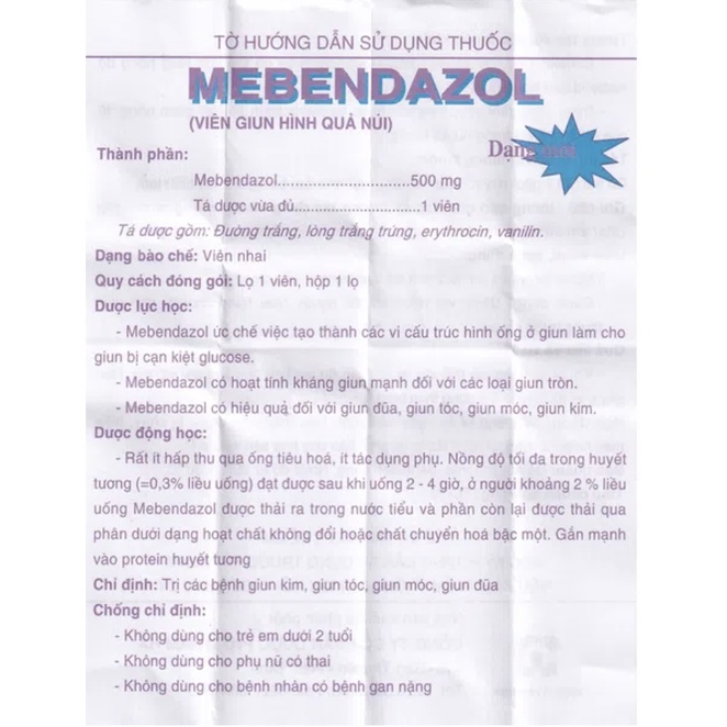Viên Nhai Xổ Giun Quả Núi Mebendazol 500Mg Nam Hà mùi dâu 1 Viên quả núi cho trẻ từ 3 tuổi
