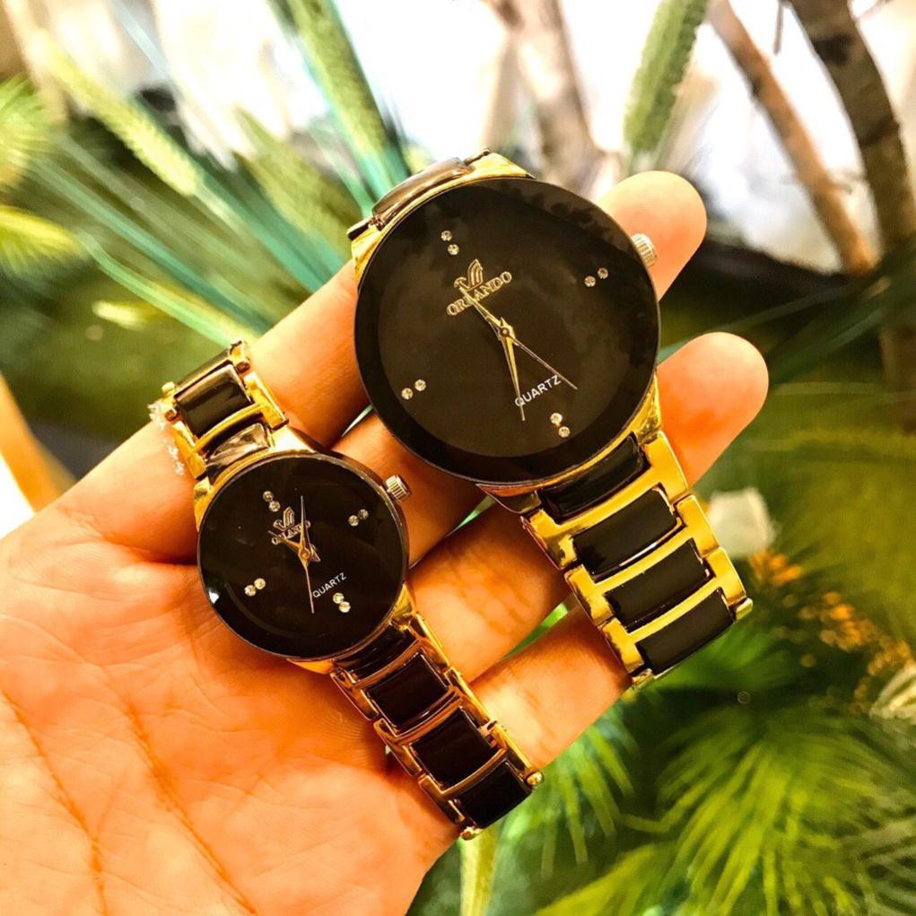 [TẶNG HỘP & PIN] (Giá sỉ) Đồng hồ thời trang nam nữ ORLANDO dây vàng mặt màu đen siêu đẹp