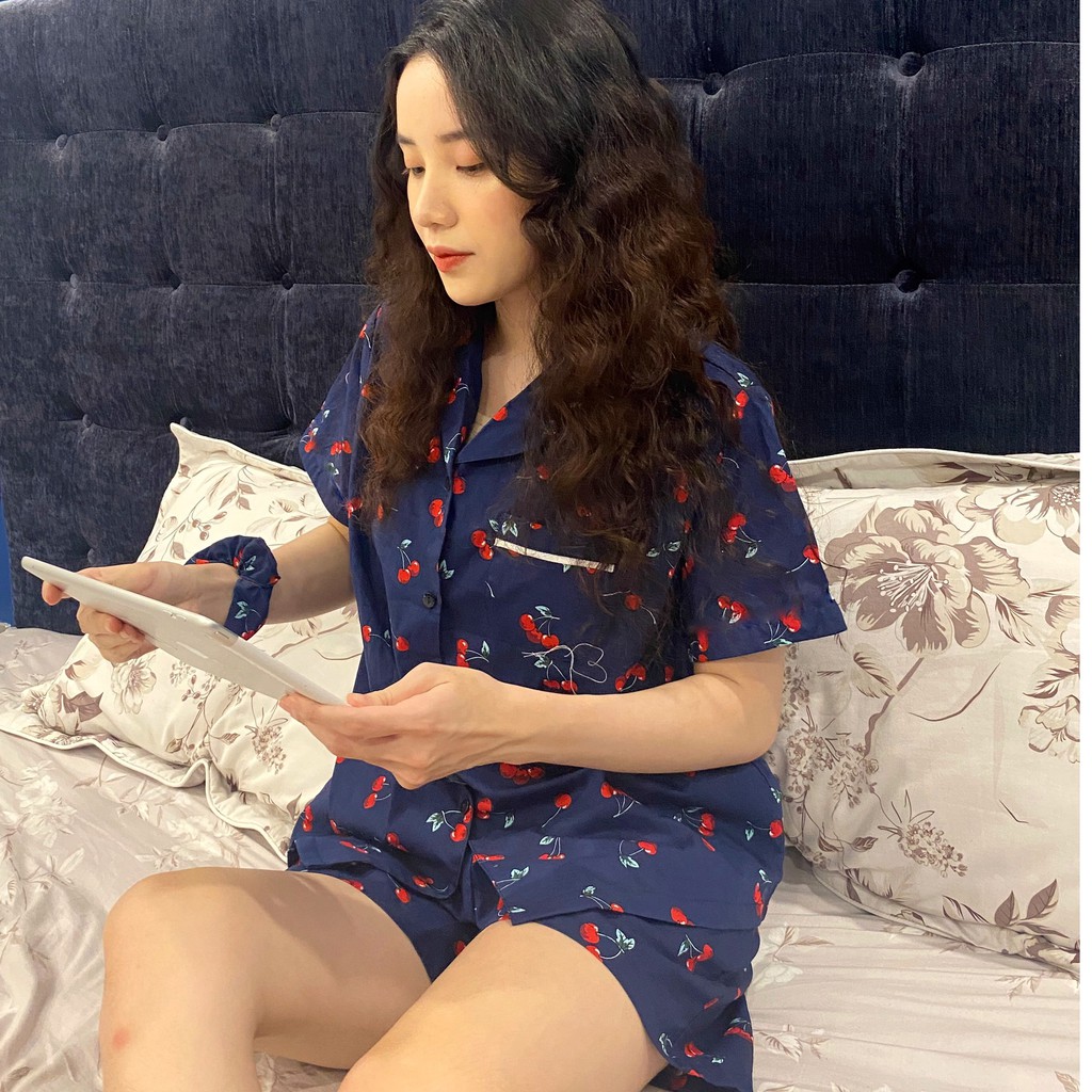 Đồ ngủ Pyjama họa tiết Cherry chất thô mềm mát bộ mặc nhà bộ pyjama bộ pizama