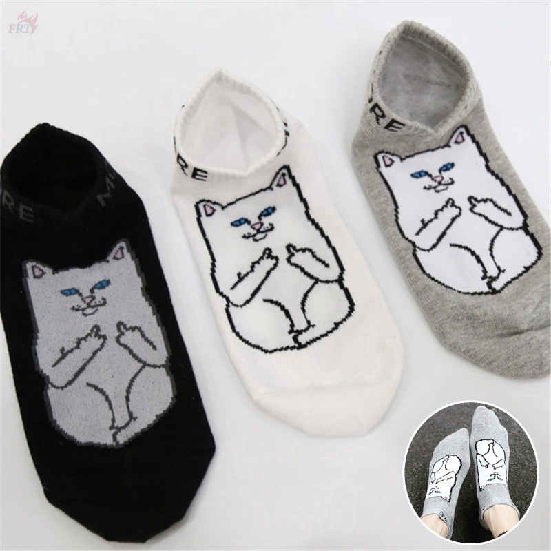 Vớ ngắn chất liệu cotton họa tiết hoạt hình mèo phong cách Harajuku