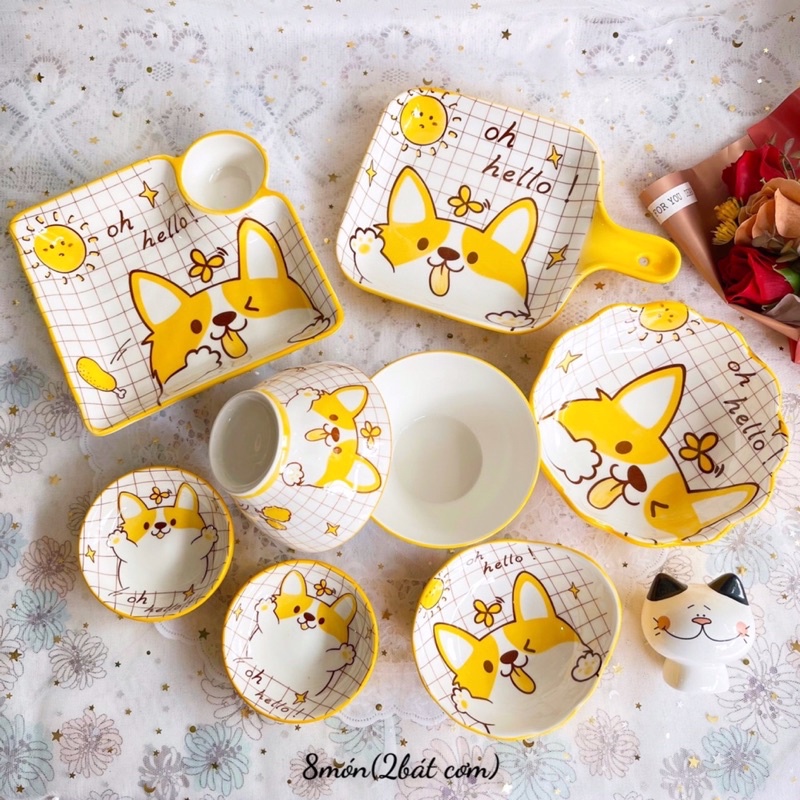 Bộ bát đĩa decor bát đĩa cho bé kute đáng yêu