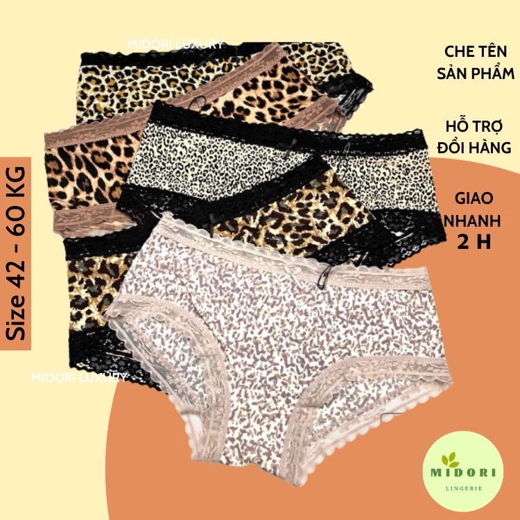 Quần lót nữ thun lạnh phối ren, quần chíp họa tiết da sexy báo co giãn tốt đáy lót kháng khuẩn MDR