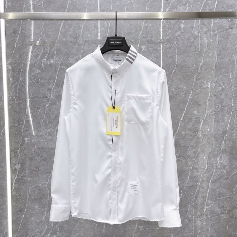 Áo Sơ Mi Thom Nam Chất Gai 4 Sọc Cổ Thêu Vạch Khuy SM35P