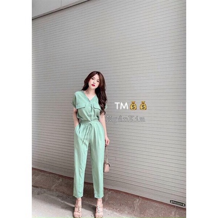 Set bộ Kate cổ chữ V, set bộ hai món áo vest túi giả kèm quần dài ống xuông