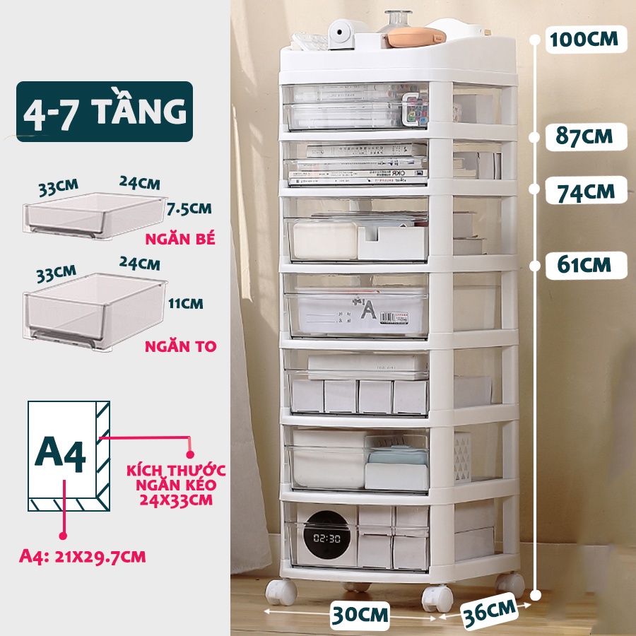 Tủ Nhựa Đựng Đồ, Tủ Đầu Giường Để Đồ Phòng Ngủ, Kệ Nhựa Đựng Đồ Có Bánh Xe Tiện Lợi TUN003