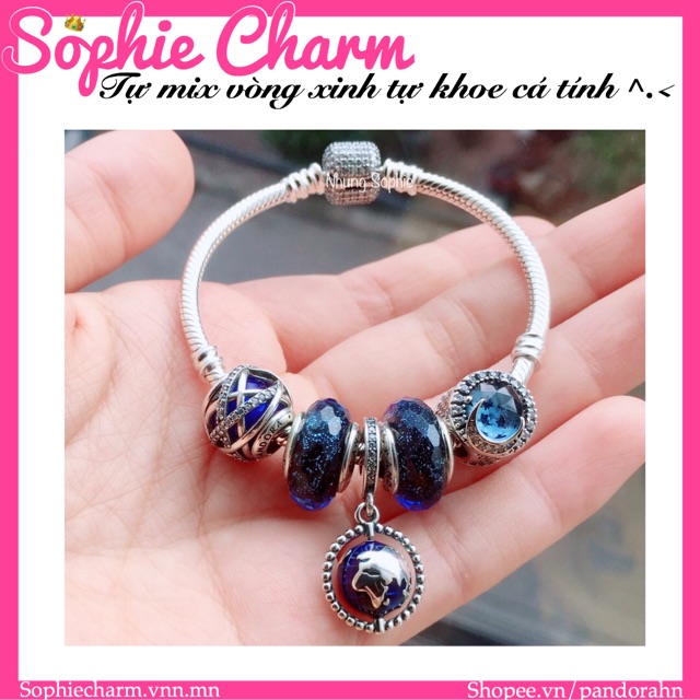 Charm bạc 925 màu xanh mệnh thuỷ chữ O vương miện treo cú cáo