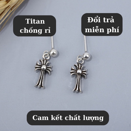 Khuyên tai nam nữ phong cách hàn quốc hình chữ thập Punstore màu bạc Titan chống rỉ - HT Chrome Heart