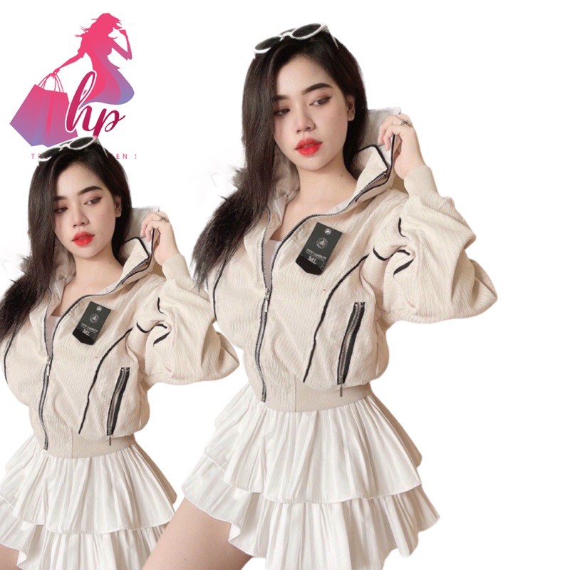 áo khoác nữ lụa gân có nón mẫu mới 2021