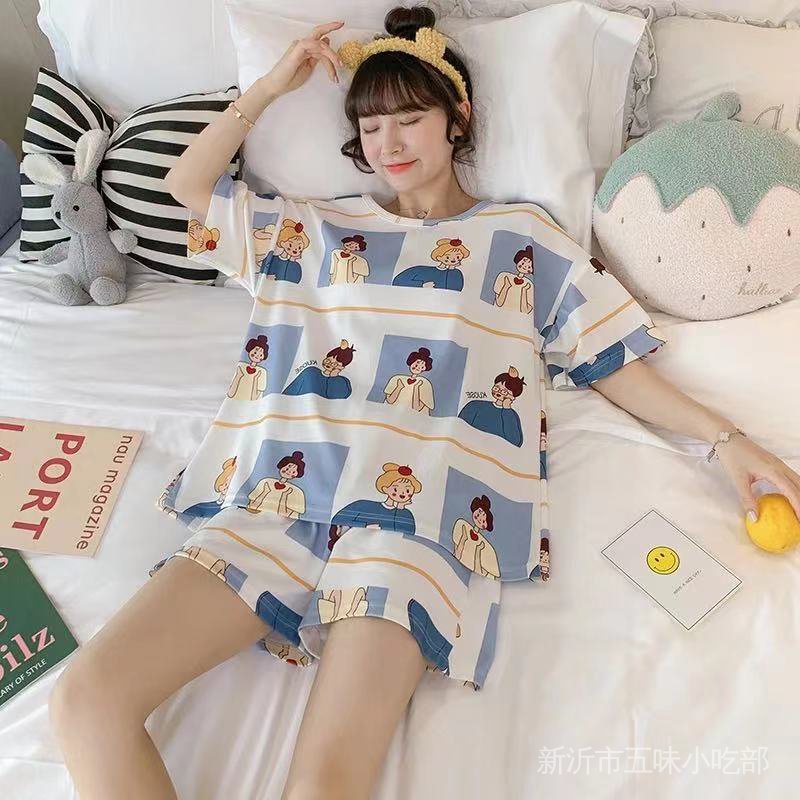 Bộ Đồ Ngủ Tay Ngắn Dáng Rộng Chất Liệu Mỏng Nhẹ In Họa Tiết Dễ Thương Thời Trang Mùa Hè Cho Nữ 2022