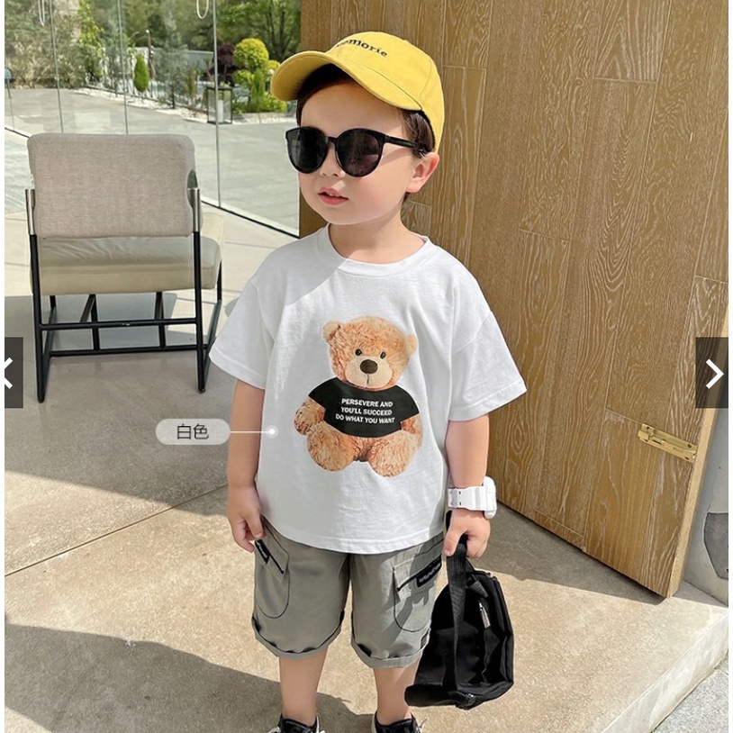 AP05- Áo Phông Gấu 2 Màu Xanh, Trắng   Cool ngầu  -  Hot 2022 Cho Bé Trai, Bé Gái