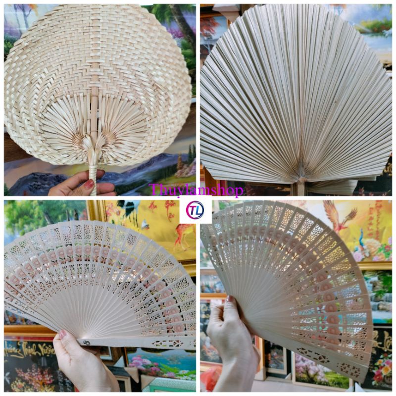 Quạt cổ trang quạt nan lá cọ decor trang trí nhiều mẫu