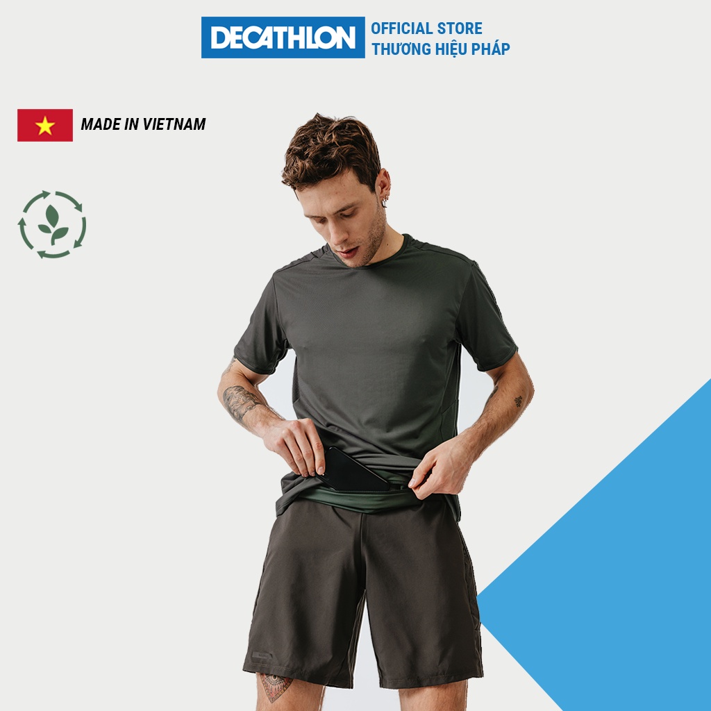 Áo thun chạy bộ Decathlon Run Dry+ cho nam - Kaki sẫm