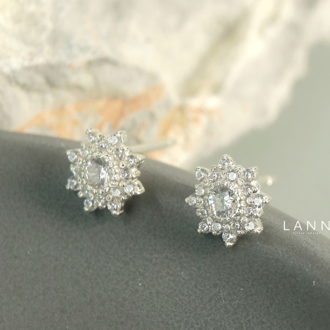 Khuyên hoa đá lớn BẠC S925 LANN E355