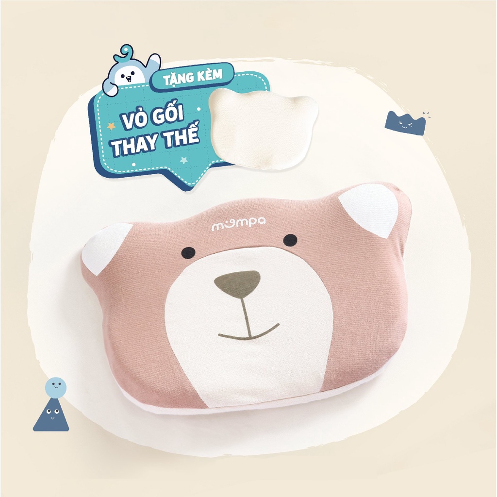 Gối sơ sinh chống bẹt đầu Mompa ruột gối chất memory foam GẤU POLLO tặng 1 vỏ gối 031