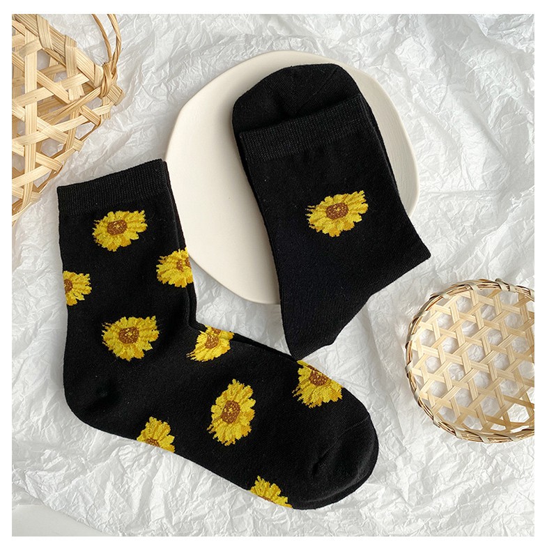 Tất Daisy hoa cúc vàng Art - cổ cao