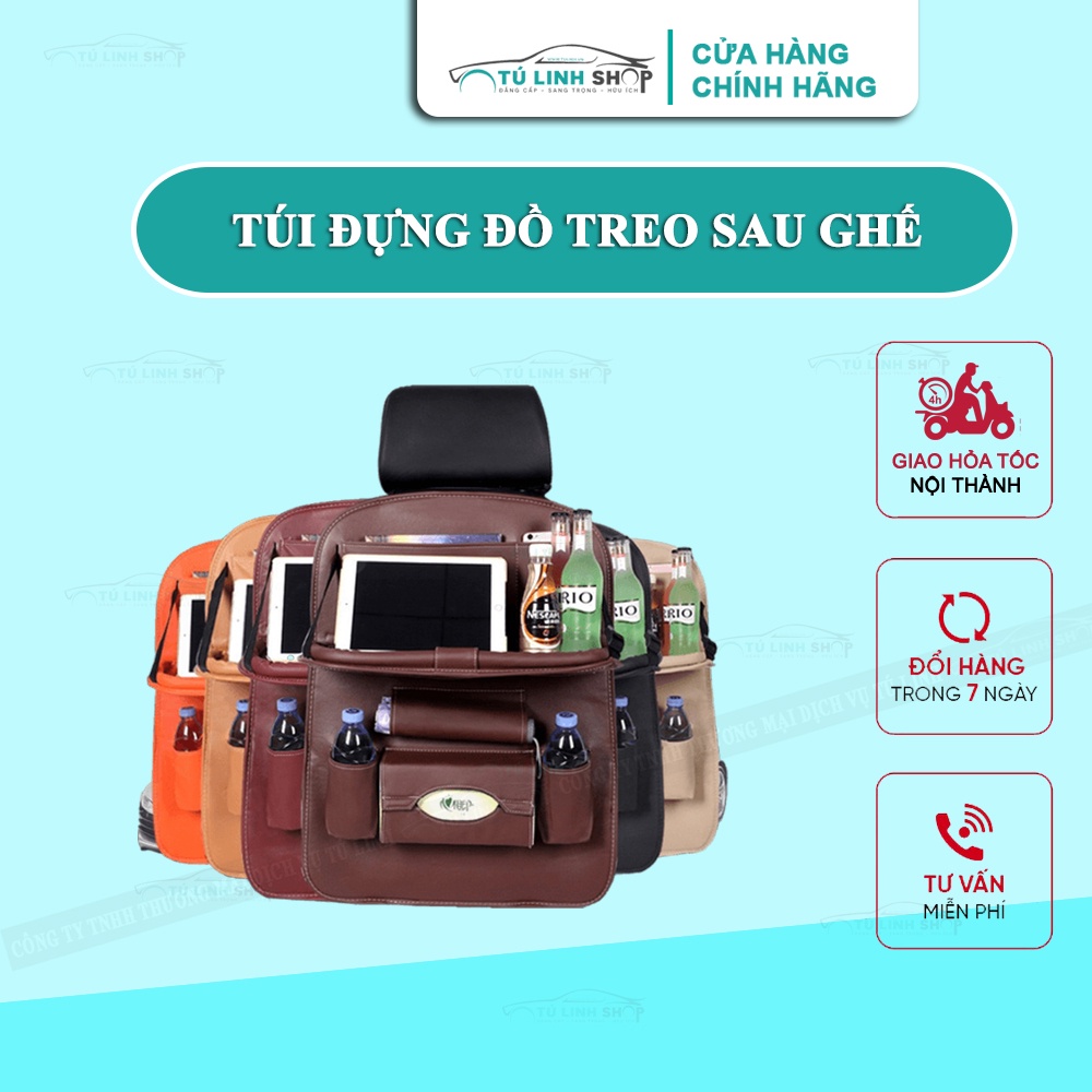 Túi để đồ sau ghế có khay bằng da cao cấp cho xe hơi