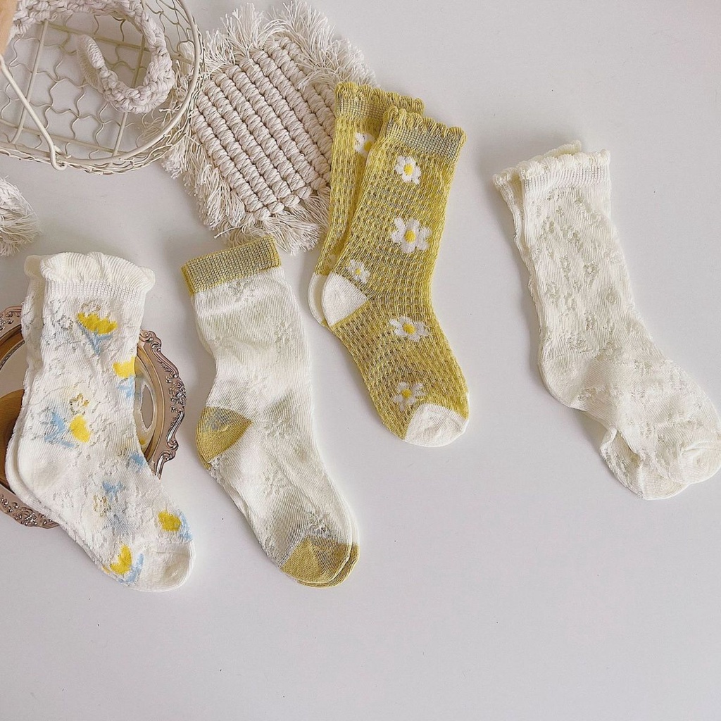 Vớ Lưới Mỏng Thoáng Khí Họa Tiết Hoa Dễ Thương Dành Cho Bé Gái