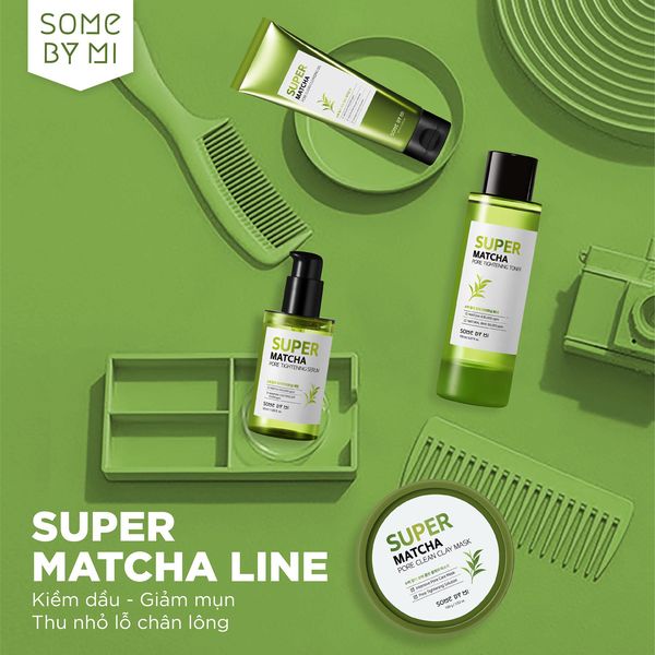 Bộ 4 Sản Phẩm Kiềm Dầu, Se Khít Lỗ Chân Lông Some By Mi Super Matcha Pore (Sữa Rửa Mặt + Mặt Nạ Đất Sét + Toner + Serum)