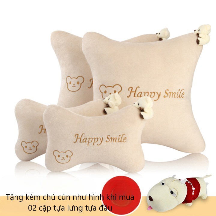Gối tựa lưng, tựa đầu HAPPY SMILE, bọc dây an toàn gắn gấu
