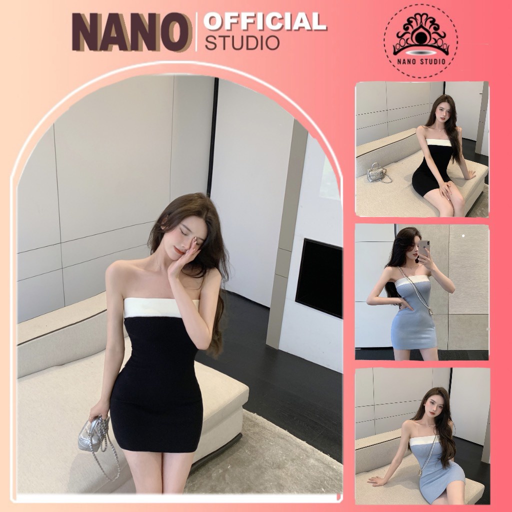 Váy Ống Body🌼NaNo Studio🌼Đầm ôm Mùa Hè 2021 Vải Dệt Kim Hai Màu Xanh Đen