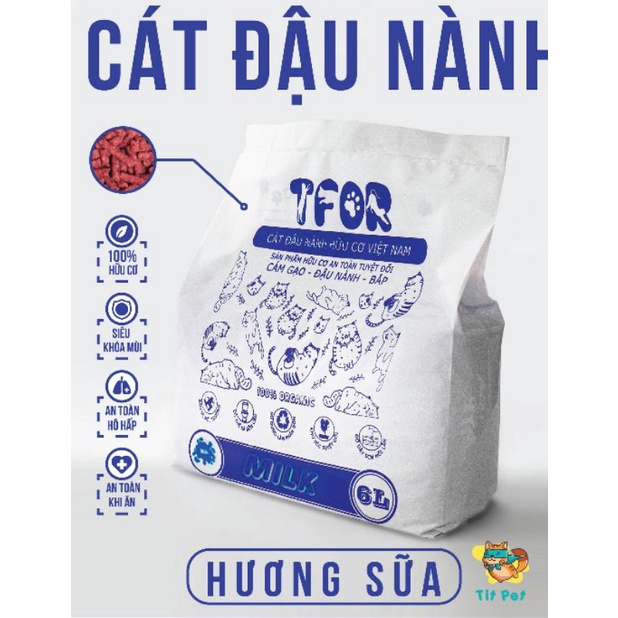 (Rẻ vô địch) Cát đậu nành hữu cơ TFOR vệ sinh cho mèo xuất xứ Việt Nam xả được trong bồn cầu túi 2,5kg-6L