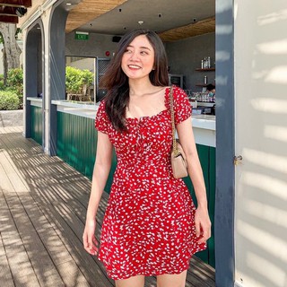 ĐẦM HOA ĐỎ VIỀN BÈO THẮT NƠ Kt