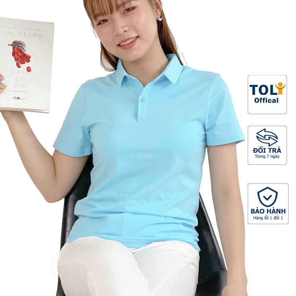 Áo thun nữ Cổ Sơ Mi (Cổ trụ) TOLI, chất cotton 4 chiều mềm mịn, co dãn màu da trời