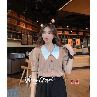 Áo len nữ cổ đức phối sơ mi tay bồng