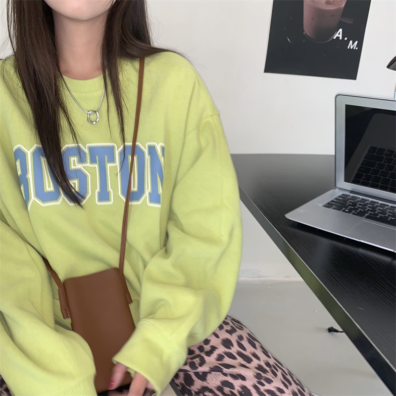 Áo Sweater Nữ Tay Dài Dáng Rộng In Chữ Tiếng Anh Phong Cách Hàn Quốc