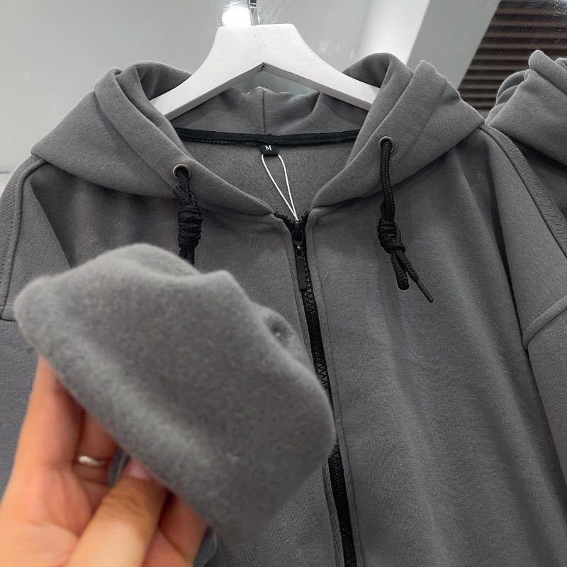 Áo Khoác Zip Kéo Dáng Rộng Xám Chuột Trơn  hottrend 2023