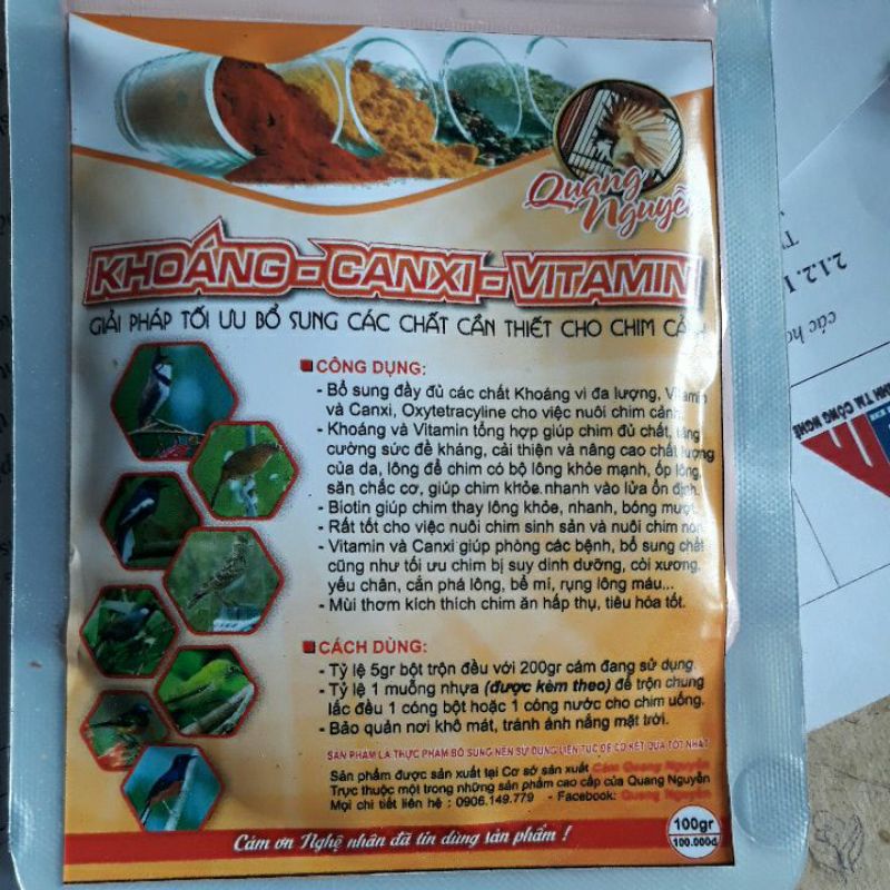 Khoáng-Canxi-Vitamin Quang Nguyễn 100gr - Bổ Sung Tất Cả Các Chất Cần Thiết Cho Chim Cảnh