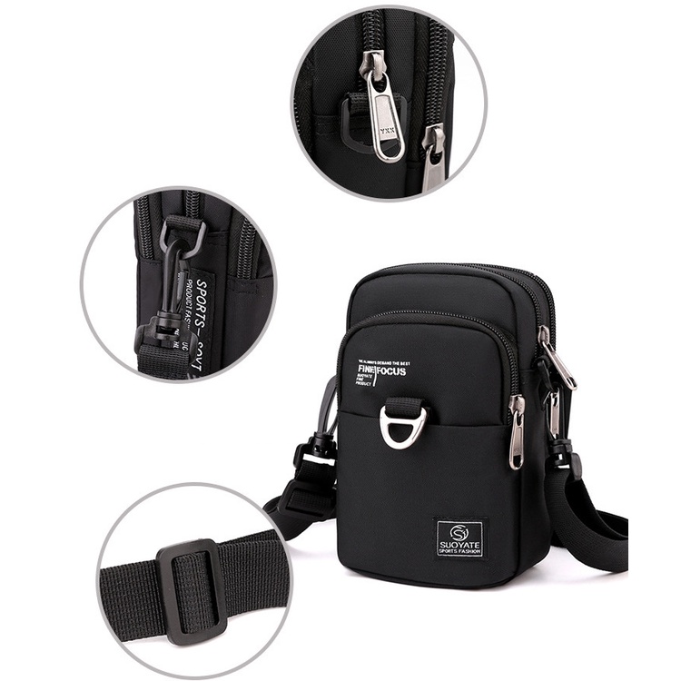 Túi Đeo Chéo Mini PTTN vải Oxford Trượt Nước Cao Cấp Màu Đen/Xanh Dương - T03