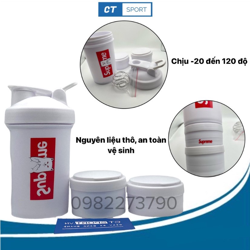 Bình nước tập gym 2 tầng, đựng nước thể thao có quả lắc an toàn, chịu nhiệt, chịu va đập