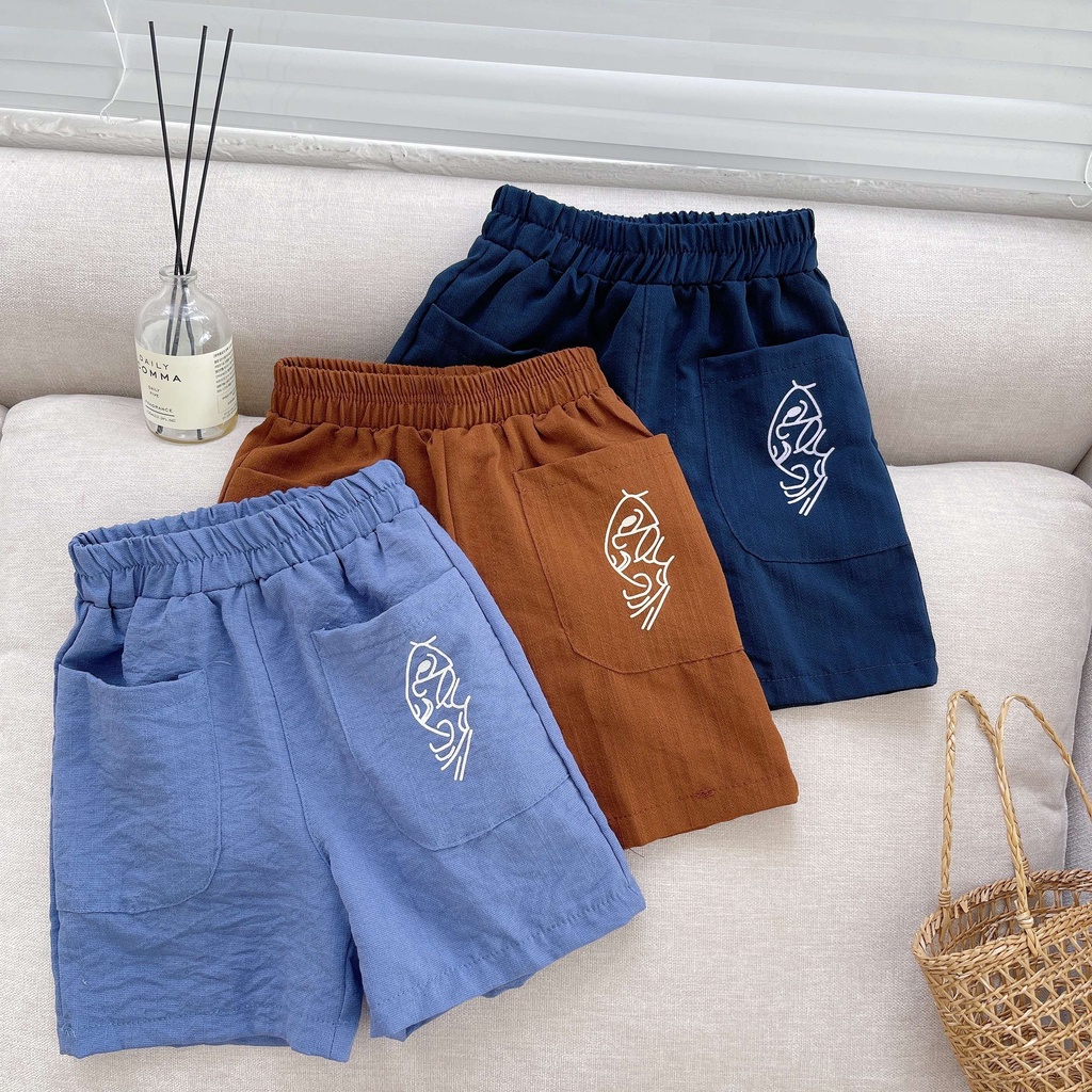 Quần áo bé trai, đồ bộ hè cộc tay cho bé in vòng cổ chất đũi cao cấp - SUMO KIDS