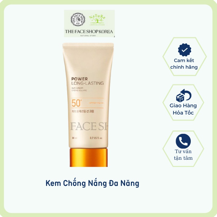 Kem chống nắng trang điểm The Face Shop dưỡng da lâu trôi Power Long Lasting SPF50+ PA+++ 50ml