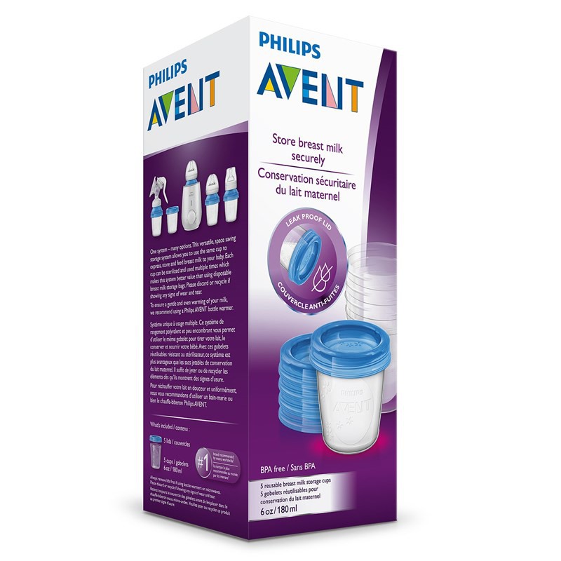 Cốc trữ sữa Avent VIA (5 x 180ml)