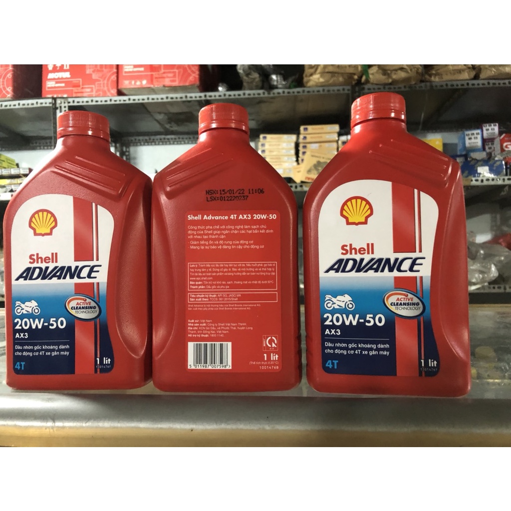 Dầu nhớt gốc khoáng Shell Advance 20W-50 dành cho xe moto, xe số, xe côn tay 1000ml. Hàng Công Ty