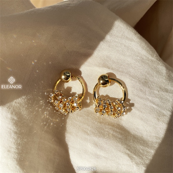 Bông tai nữ chuôi bạc 925 Eleanor Accessories đính đá khuyên tròn phối bi phụ kiện trang sức 4826