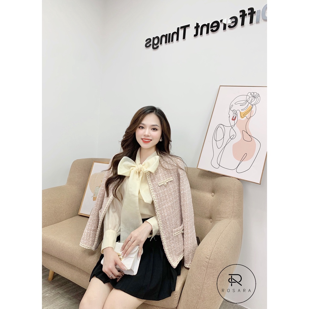 Áo khoác dạ tweed thời trang nữ dáng ngắn tiểu thư Rosara KH10