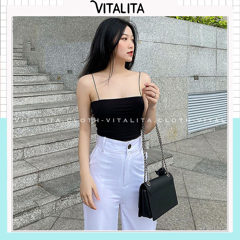 Áo hai dây Croptop sợi bún - dáng ôm Body - chất vải Cotton thun mềm mịn co dãn tốt