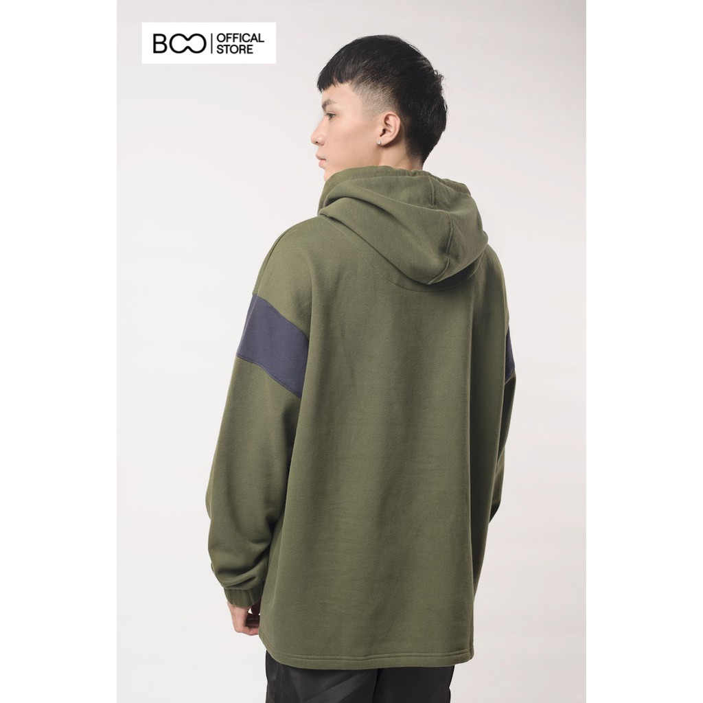 Áo Hoodie Nỉ Có Mũ Nam Nữ Unisex BOO Oversize Dáng Rộng Tay Chun Thiết Kế Can Vai Tạo Điểm Nhấn Màu Xanh