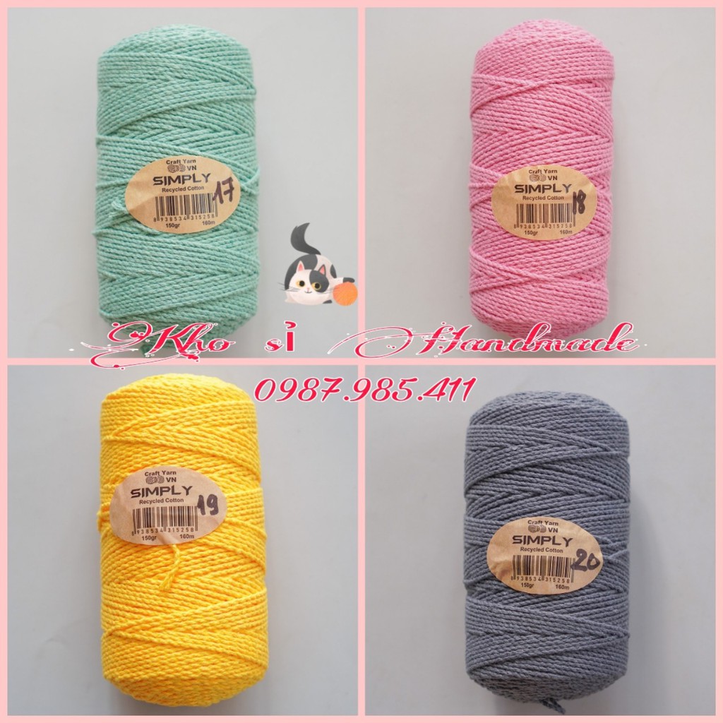 SỢI SIMPLY COTTON  150 gr/cuộn móc túi,mũ hè Bảng màu  (Mã 01 ~ Mã 28)